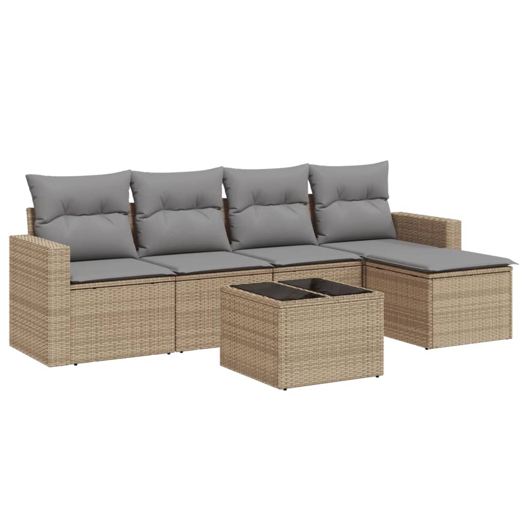 6-delige Loungeset met kussens poly rattan