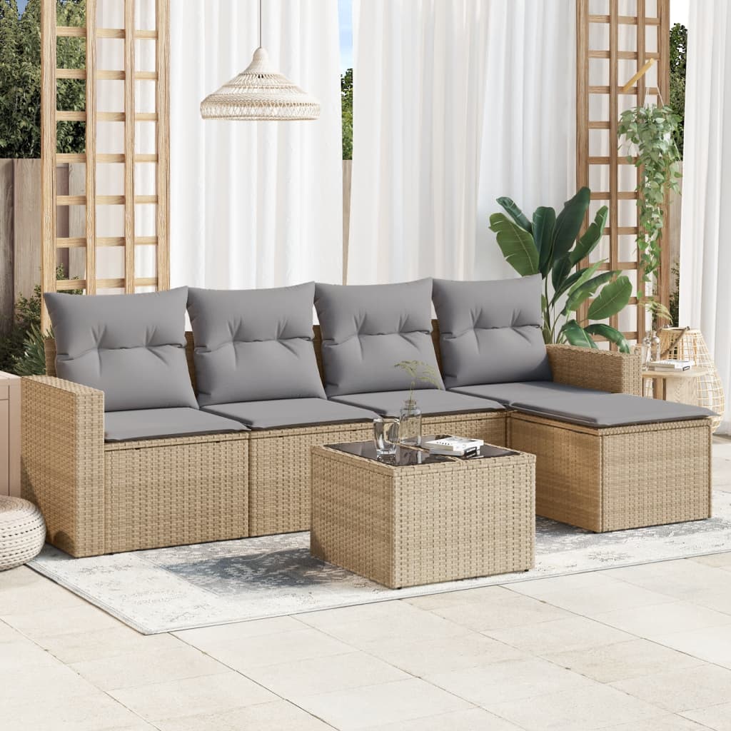 6-delige Loungeset met kussens poly rattan