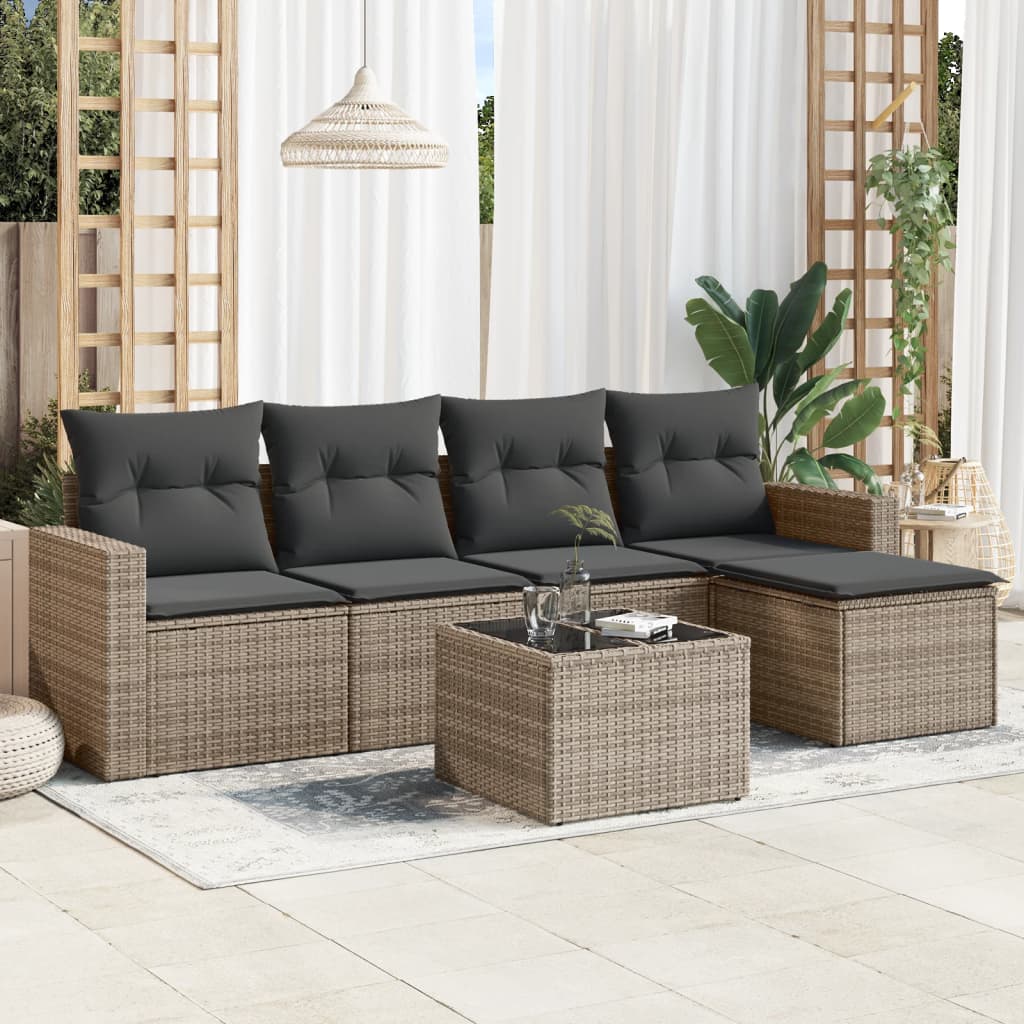 6-delige Loungeset met kussens poly rattan