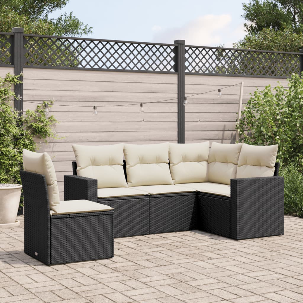 5-delige Loungeset met kussens poly rattan