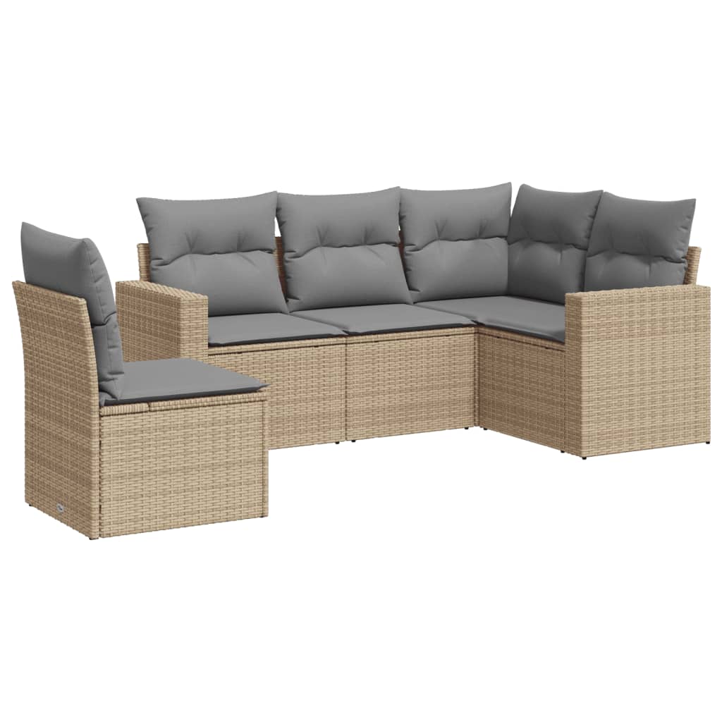 5-delige Loungeset met kussens poly rattan