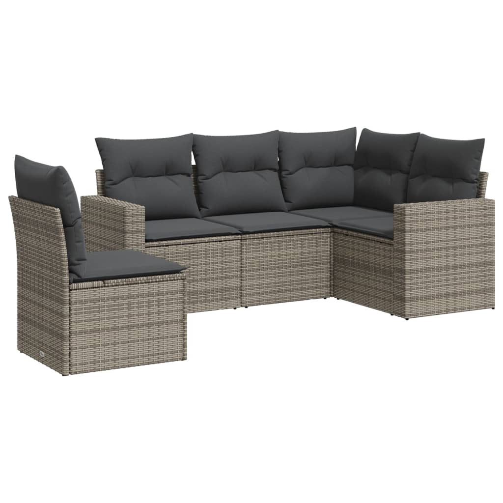 5-delige Loungeset met kussens poly rattan