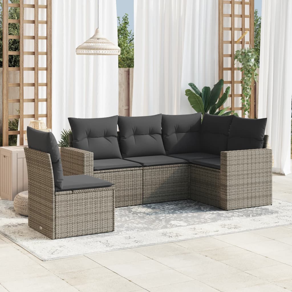 5-delige Loungeset met kussens poly rattan