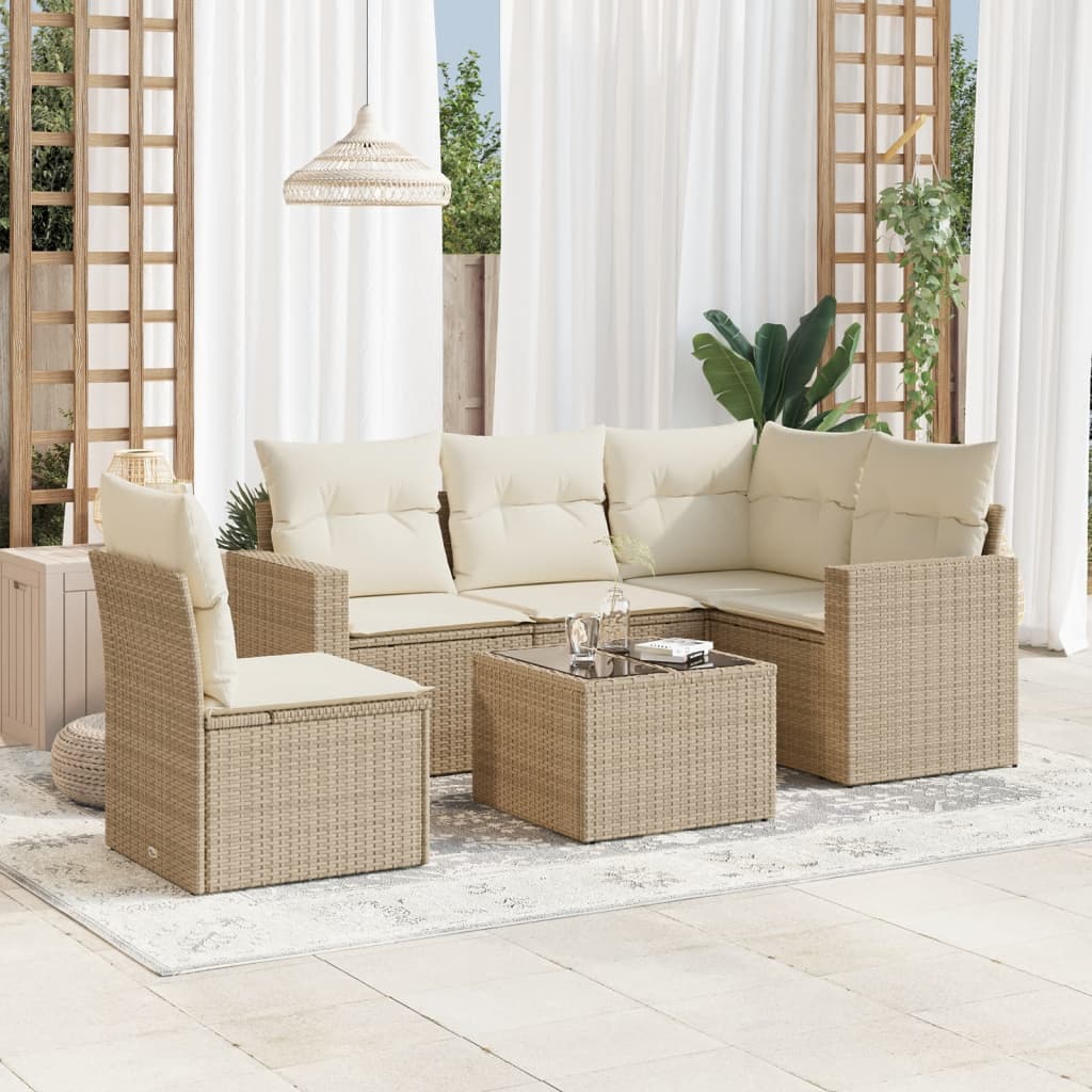 5-delige Loungeset met kussens poly rattan