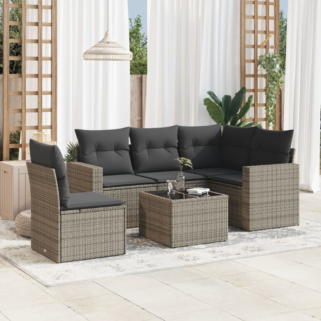 5-delige Loungeset met kussens poly rattan