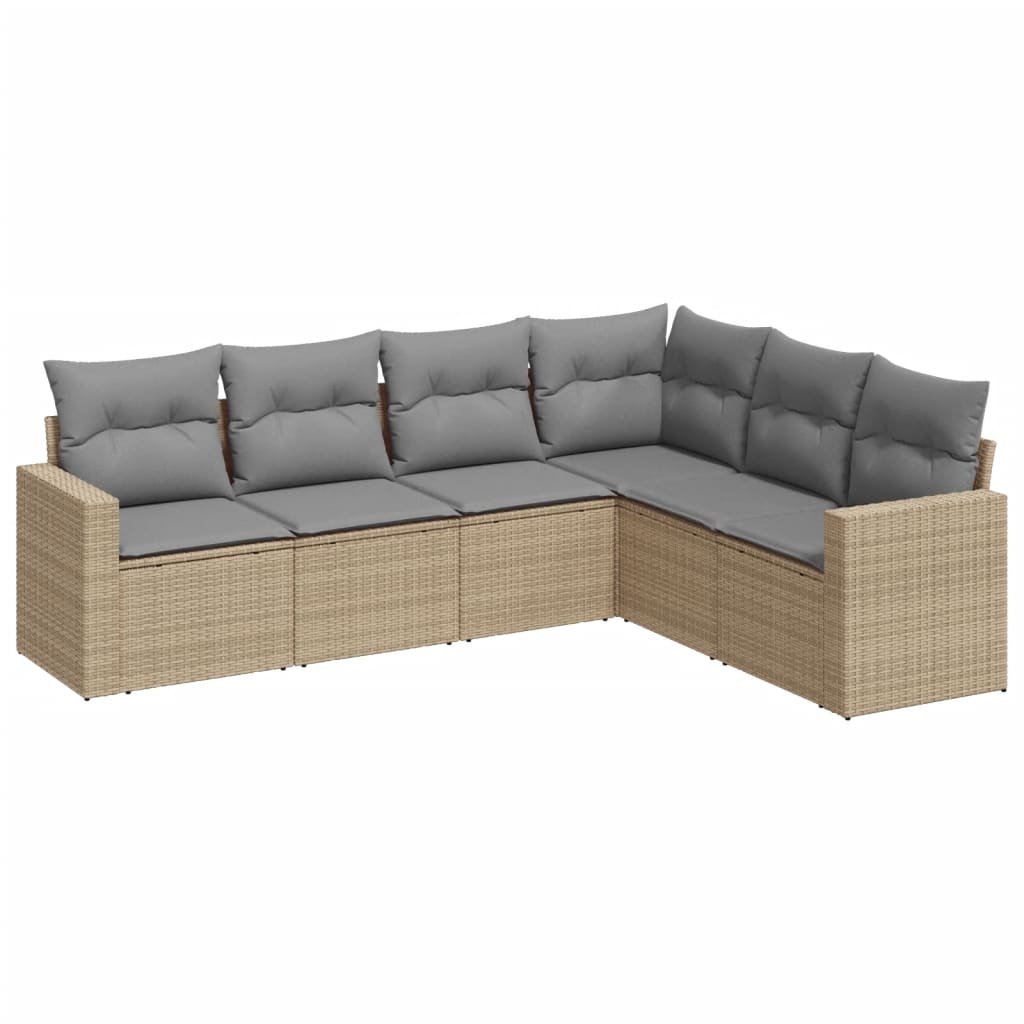 6-delige Loungeset met kussens poly rattan