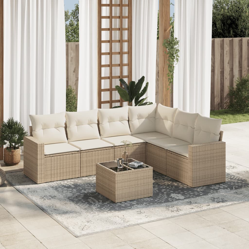 6-delige Loungeset met kussens poly rattan