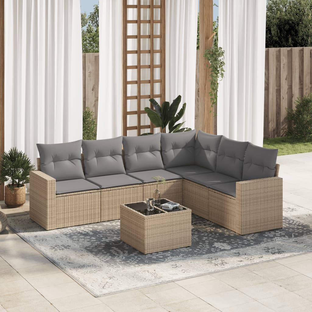 6-delige Loungeset met kussens poly rattan