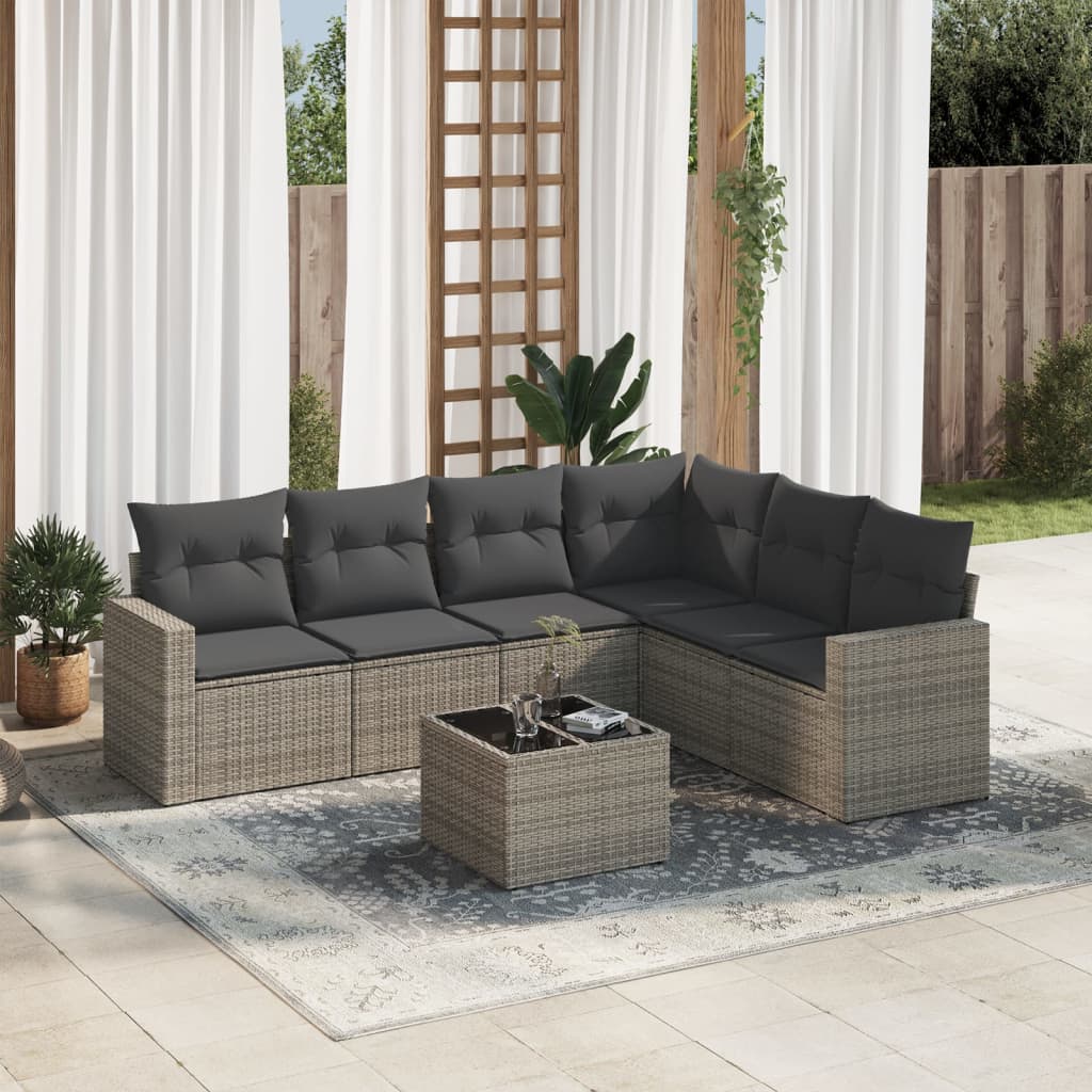 6-delige Loungeset met kussens poly rattan