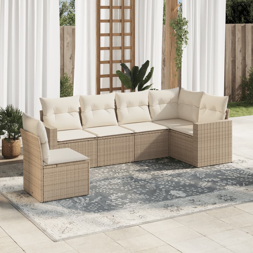 6-delige Loungeset met kussens poly rattan