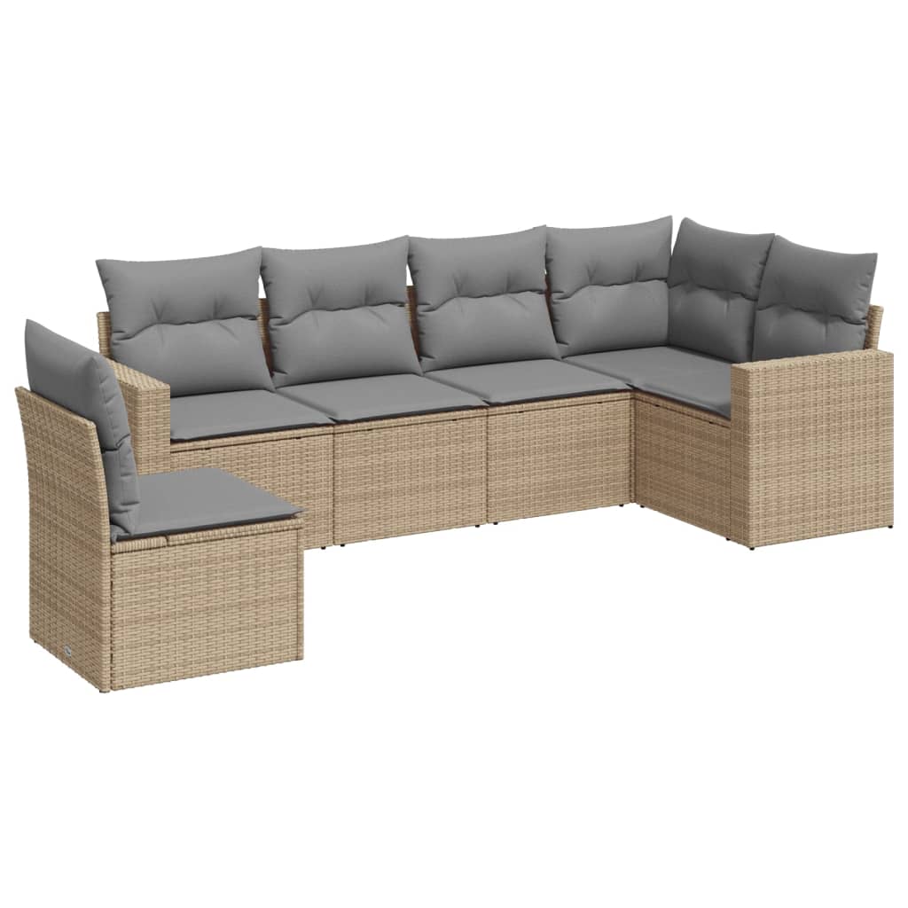 6-delige Loungeset met kussens poly rattan