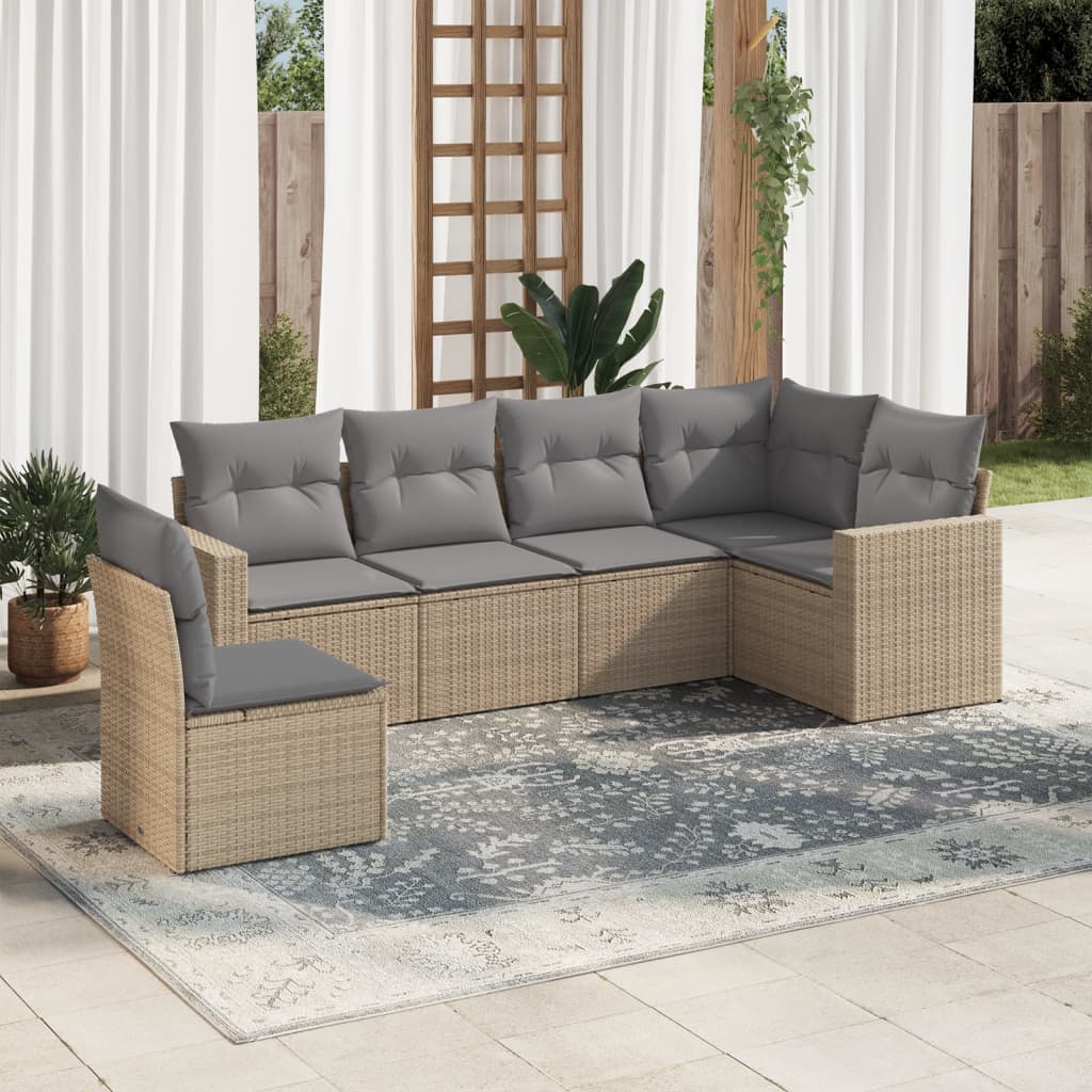 6-delige Loungeset met kussens poly rattan