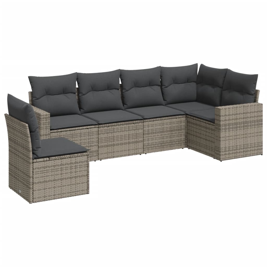 6-delige Loungeset met kussens poly rattan