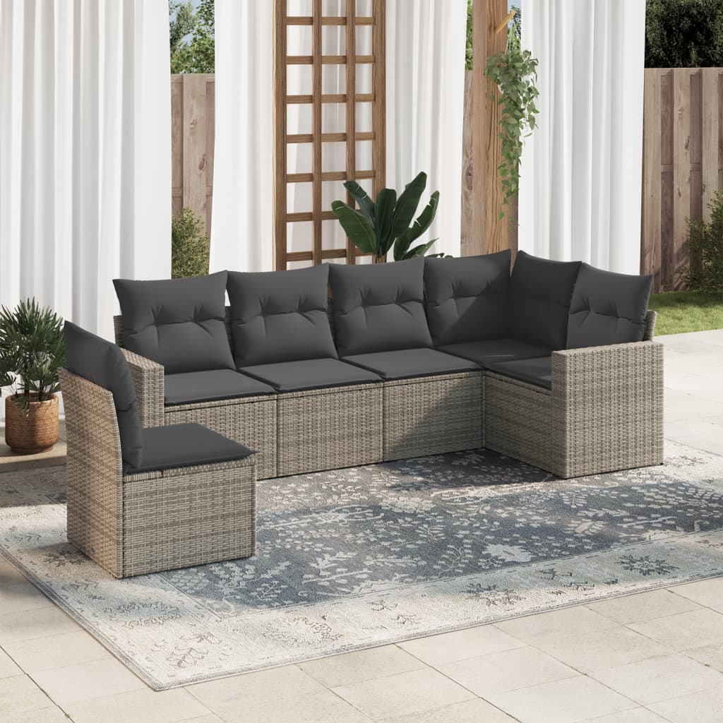 6-delige Loungeset met kussens poly rattan