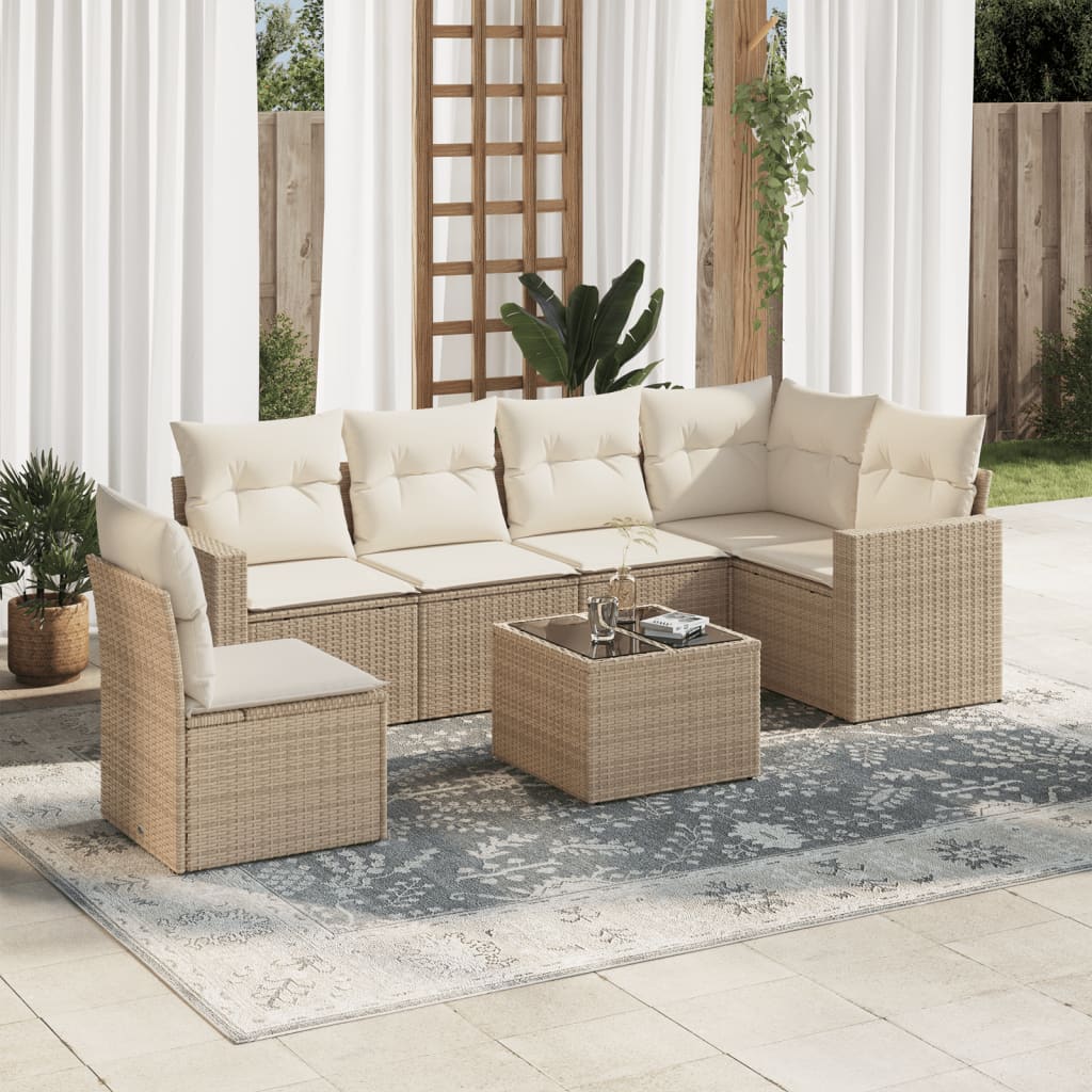 6-delige Loungeset met kussens poly rattan