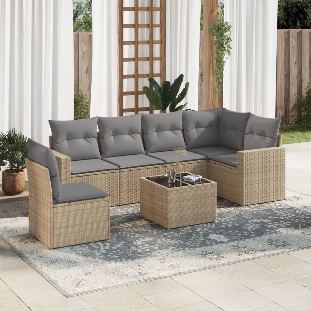 6-delige Loungeset met kussens poly rattan