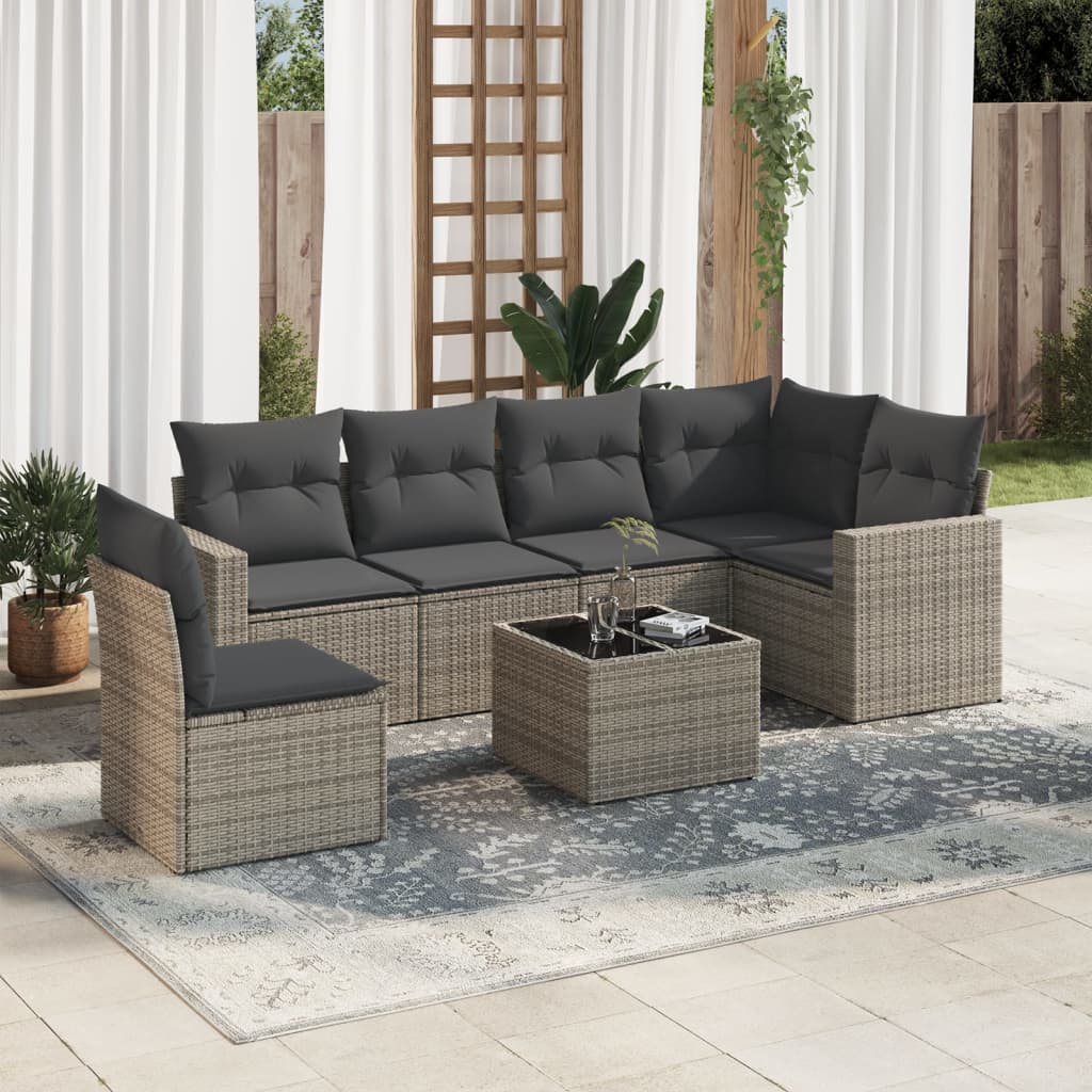 6-delige Loungeset met kussens poly rattan