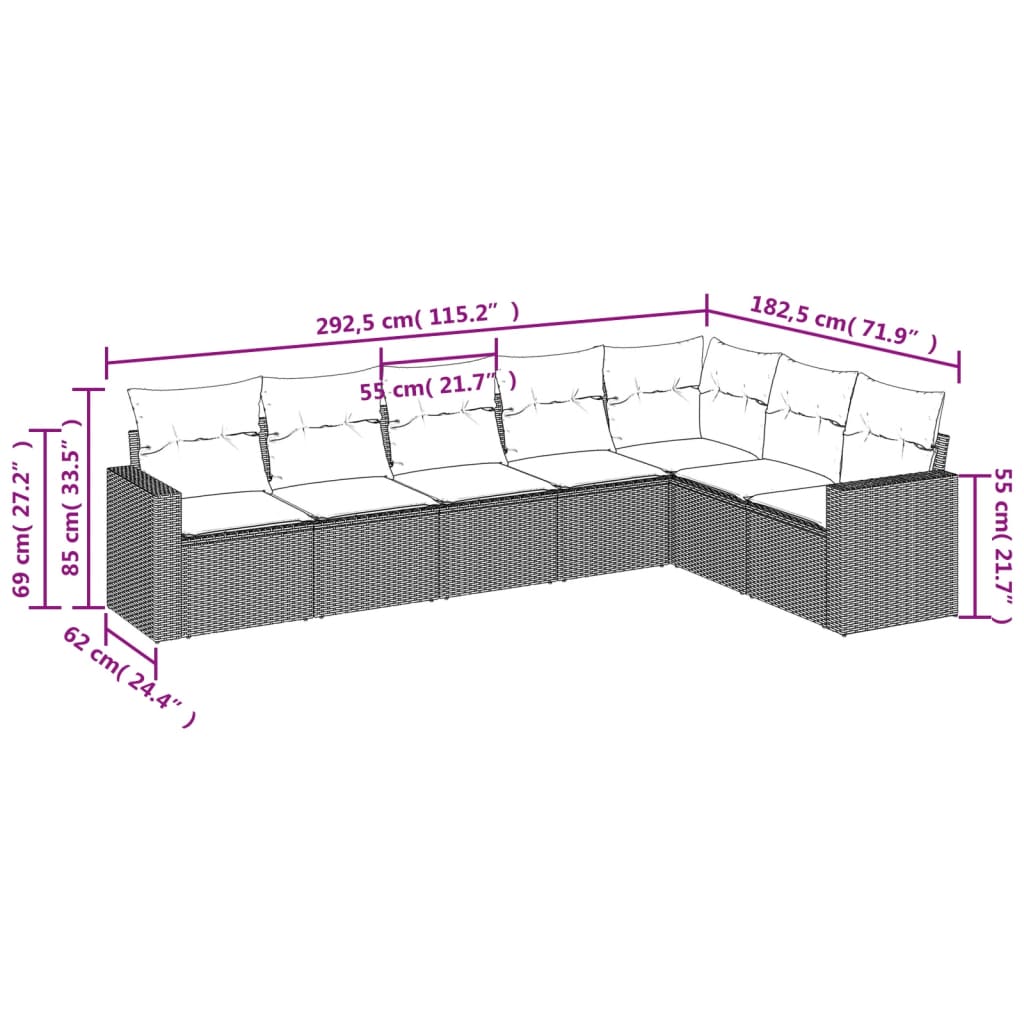 8-delige Loungeset met kussens poly rattan