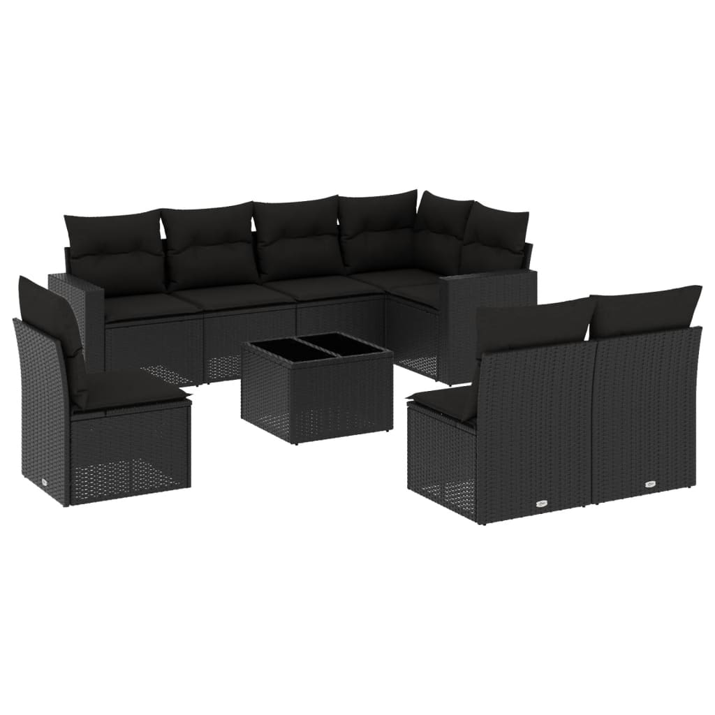 9-delige Loungeset met kussens poly rattan