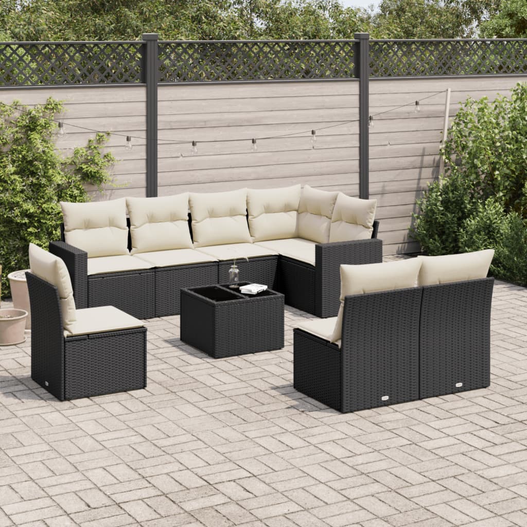 9-delige Loungeset met kussens poly rattan