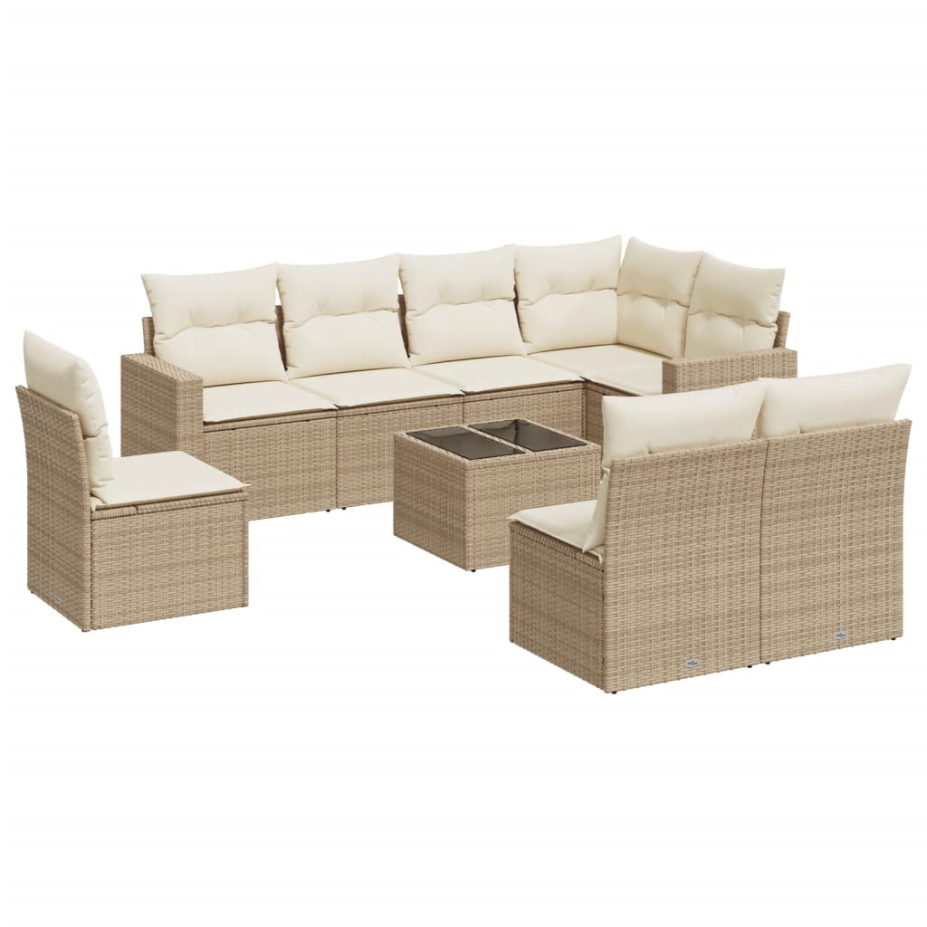 9-delige Loungeset met kussens poly rattan