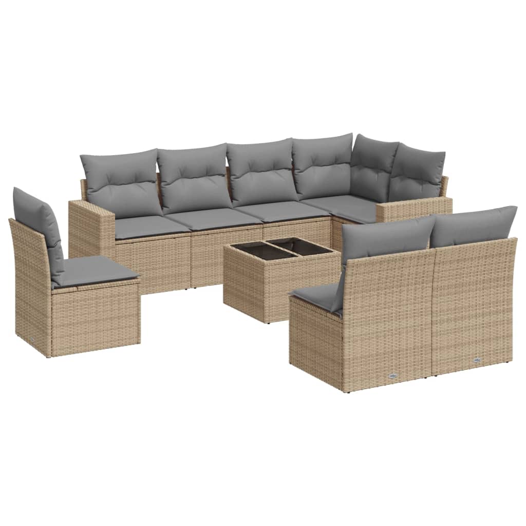 9-delige Loungeset met kussens poly rattan