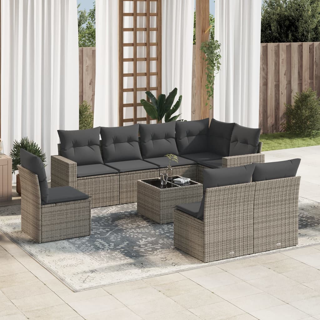 9-delige Loungeset met kussens poly rattan