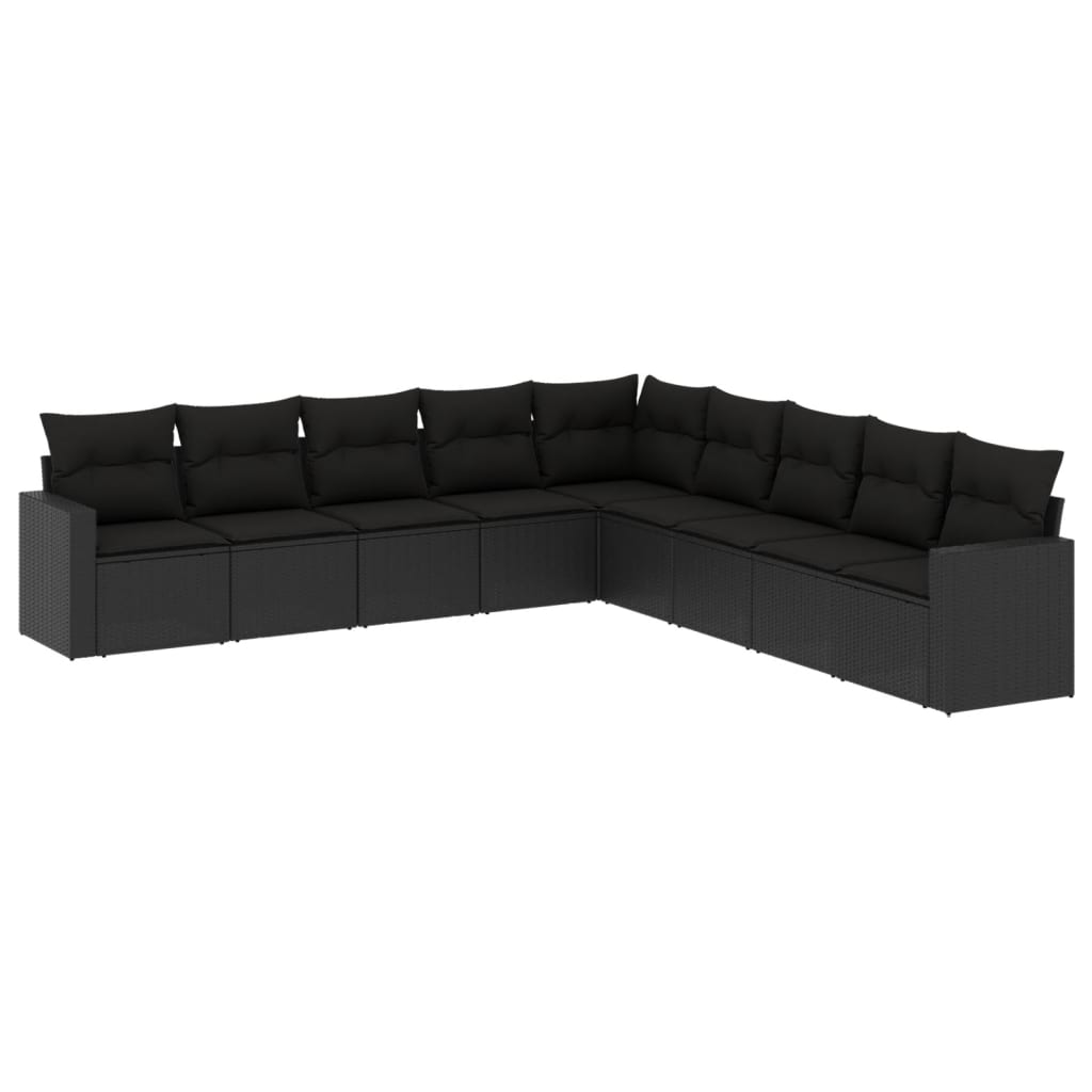 10-delige Loungeset met kussens poly rattan beige