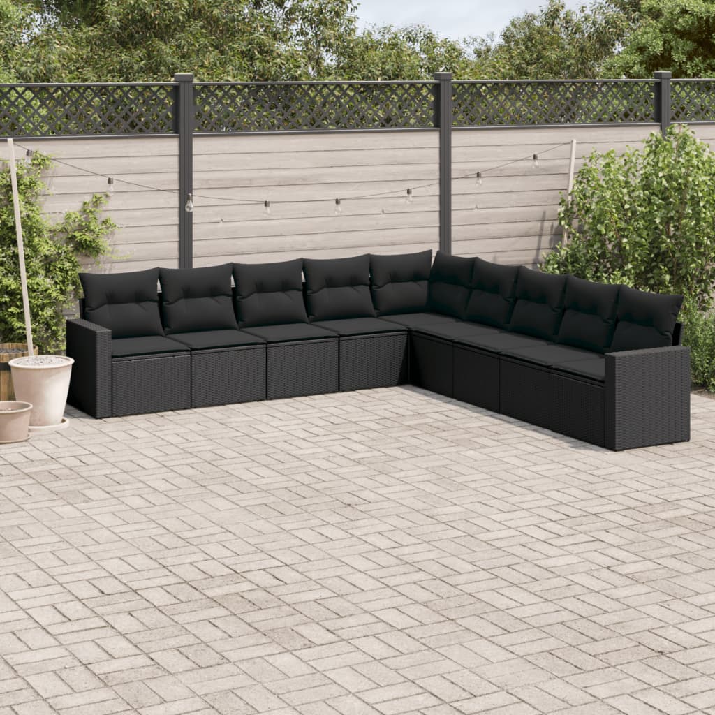 10-delige Loungeset met kussens poly rattan beige