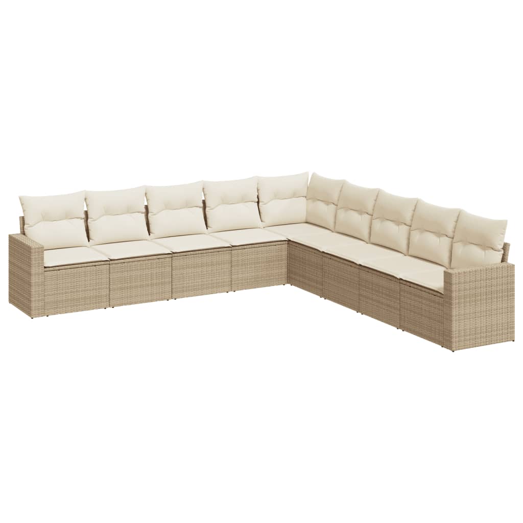 10-delige Loungeset met kussens poly rattan beige