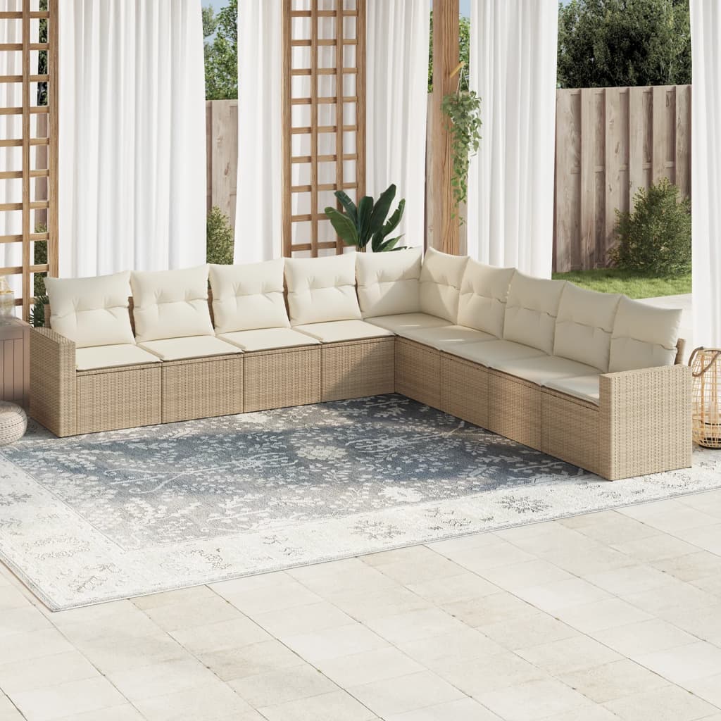 10-delige Loungeset met kussens poly rattan