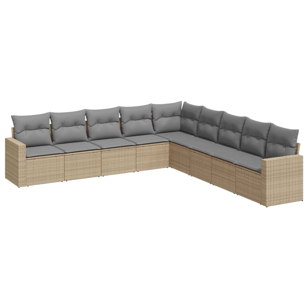 10-delige Loungeset met kussens poly rattan