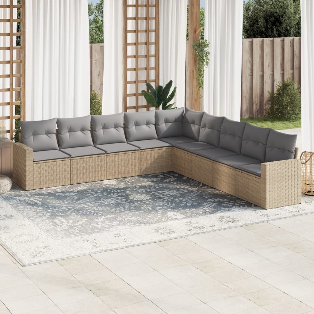 10-delige Loungeset met kussens poly rattan