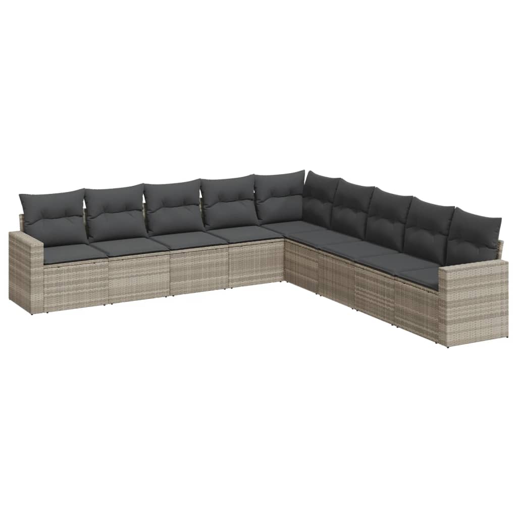 10-delige Loungeset met kussens poly rattan beige