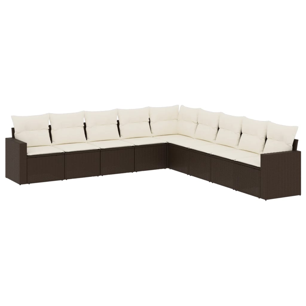 10-delige Loungeset met kussens poly rattan beige