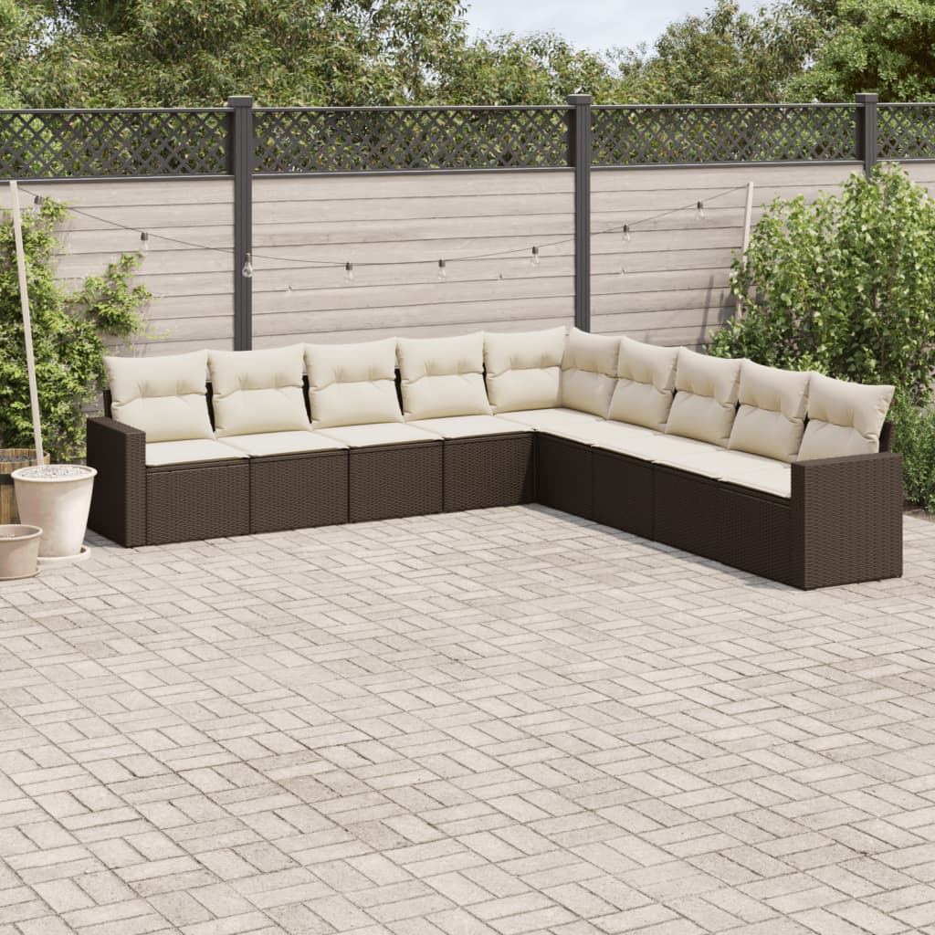 10-delige Loungeset met kussens poly rattan beige