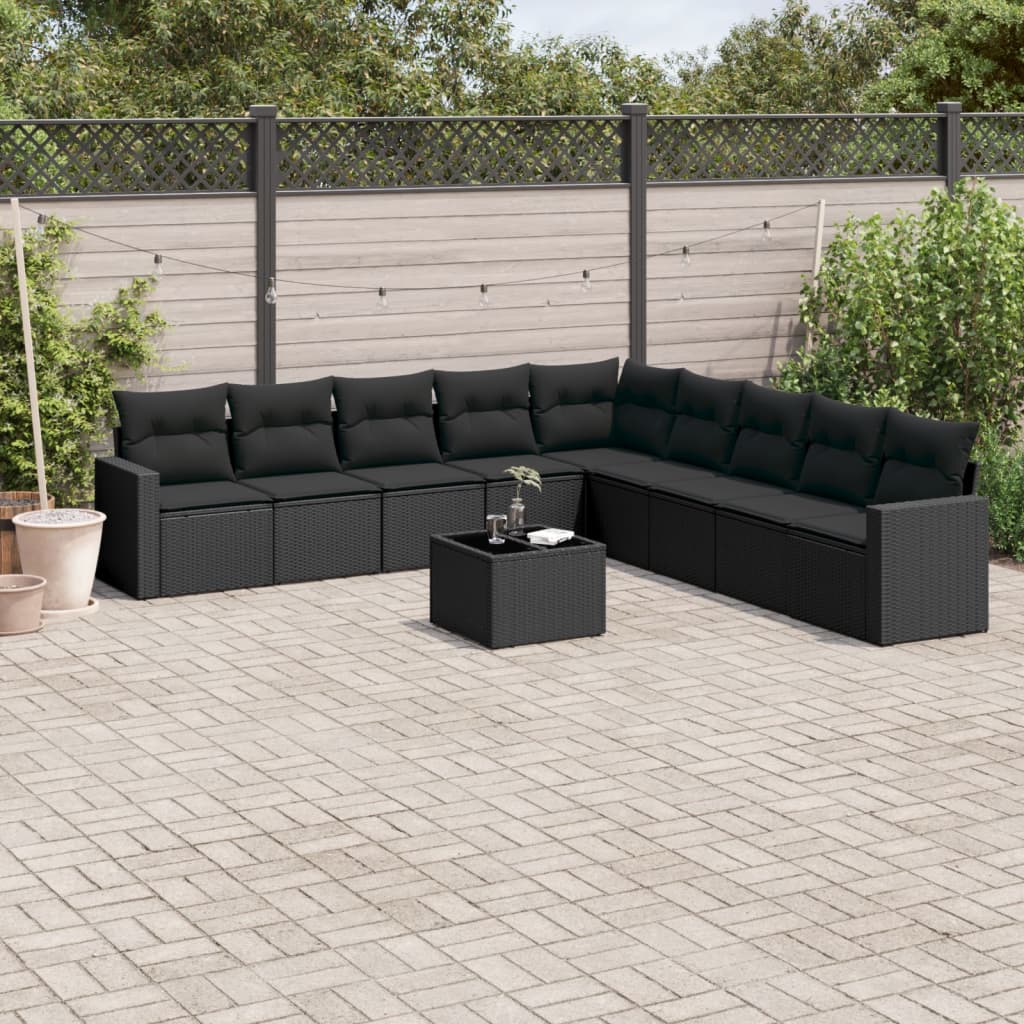 10-delige Loungeset met kussens poly rattan