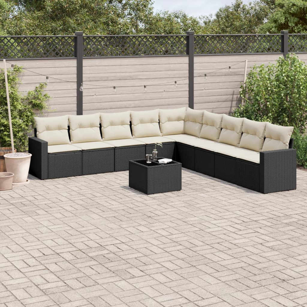 10-delige Loungeset met kussens poly rattan