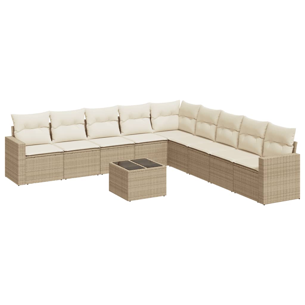 10-delige Loungeset met kussens poly rattan