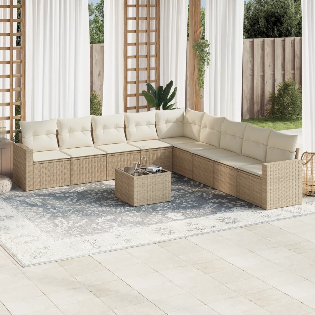 10-delige Loungeset met kussens poly rattan