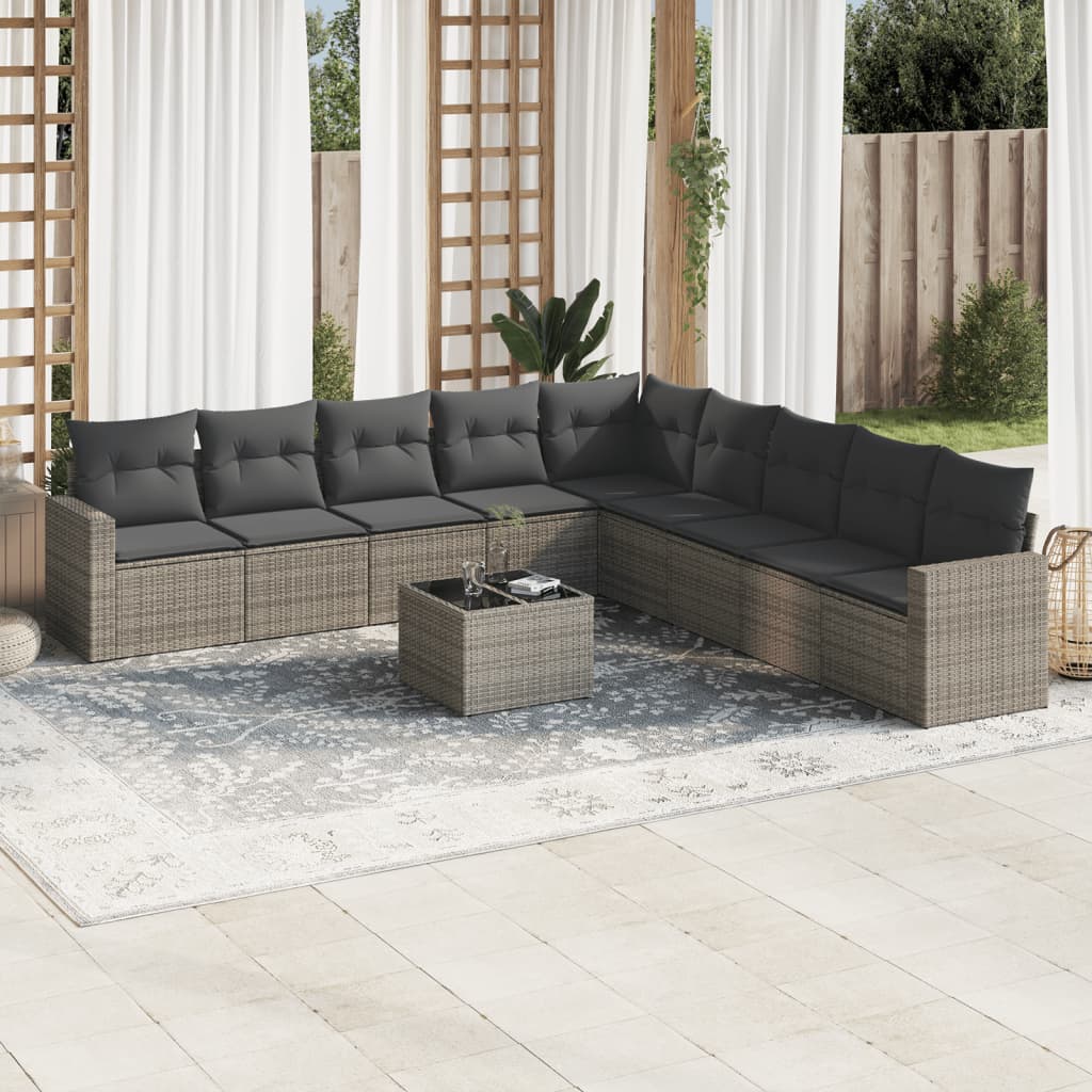 10-delige Loungeset met kussens poly rattan