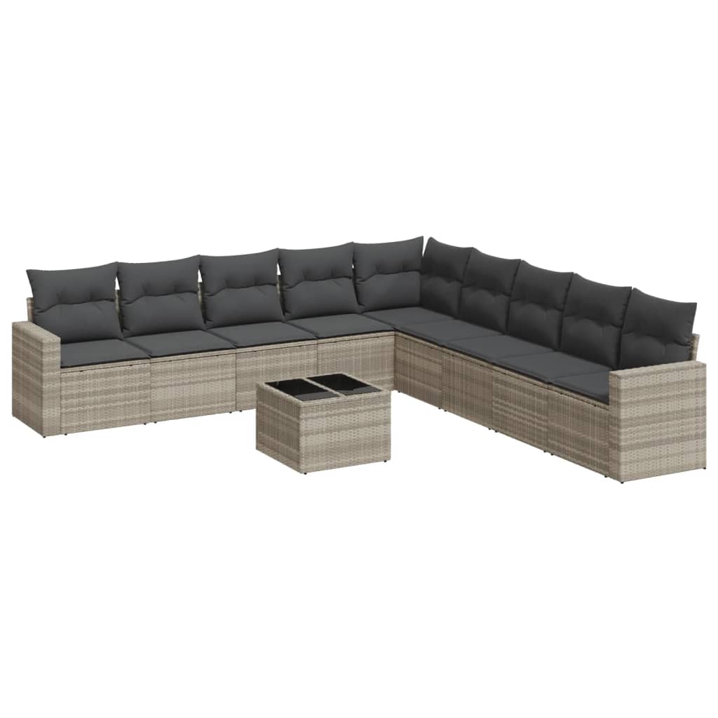 10-delige Loungeset met kussens poly rattan beige