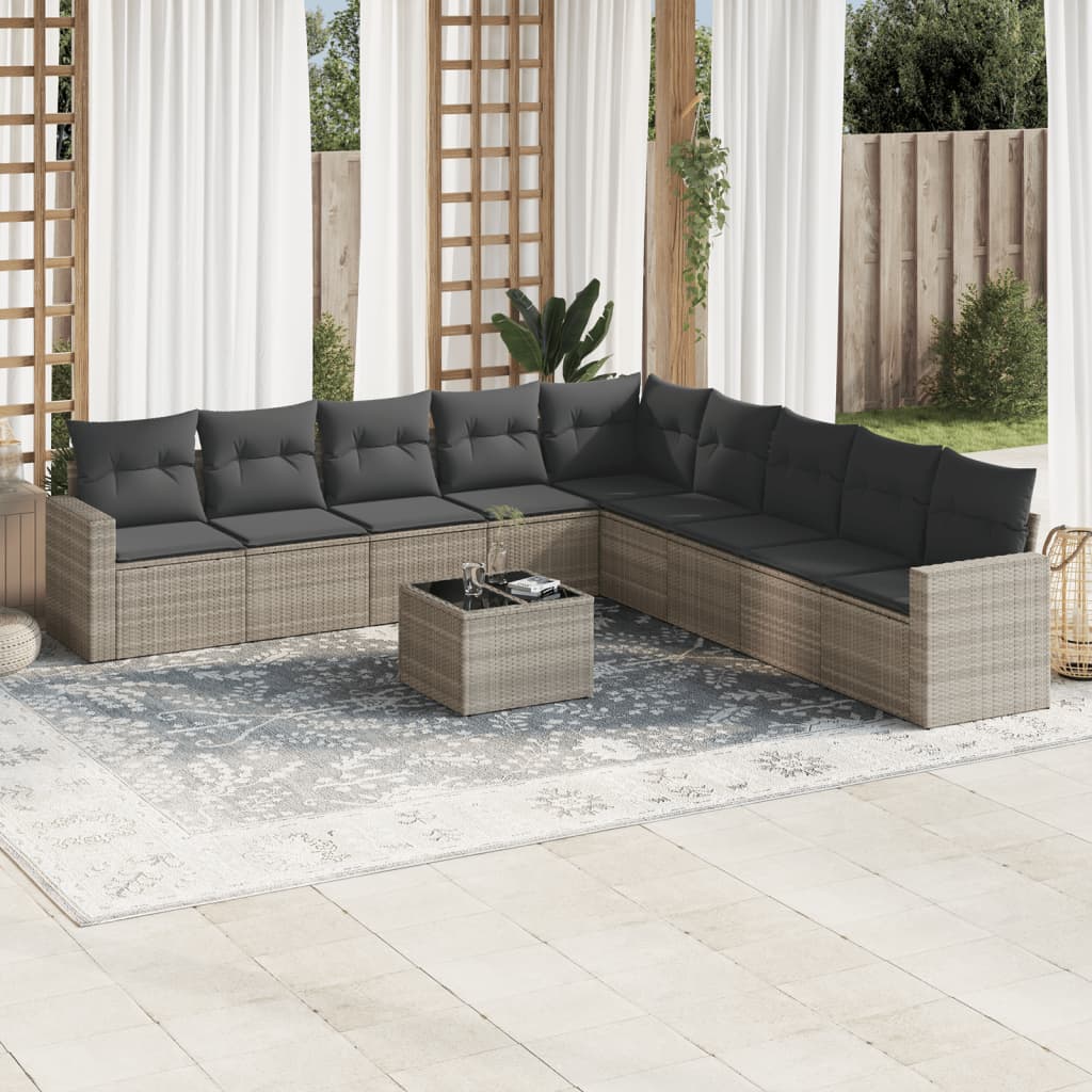 10-delige Loungeset met kussens poly rattan beige