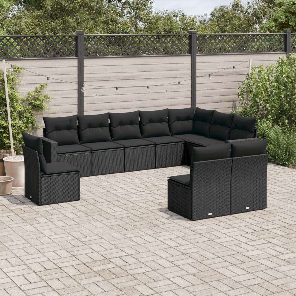 10-delige Loungeset met kussens poly rattan