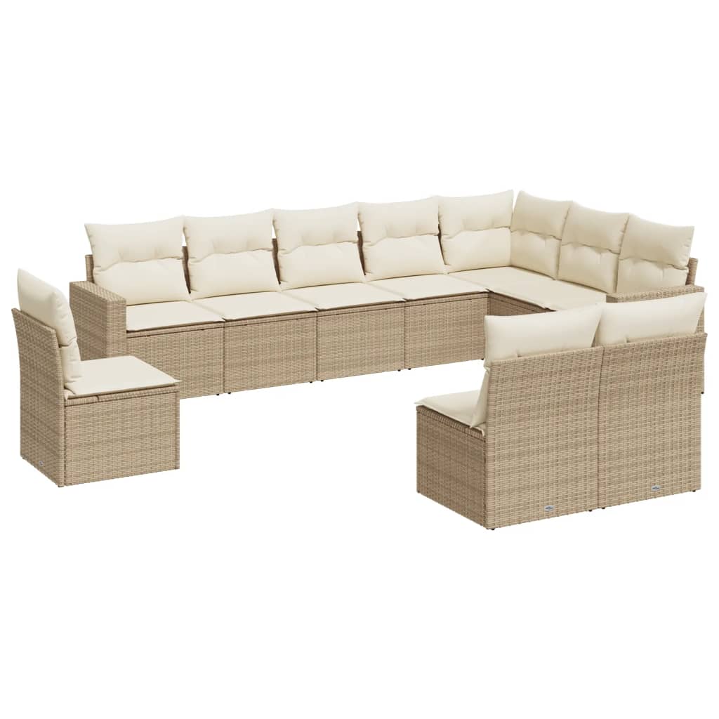 10-delige Loungeset met kussens poly rattan