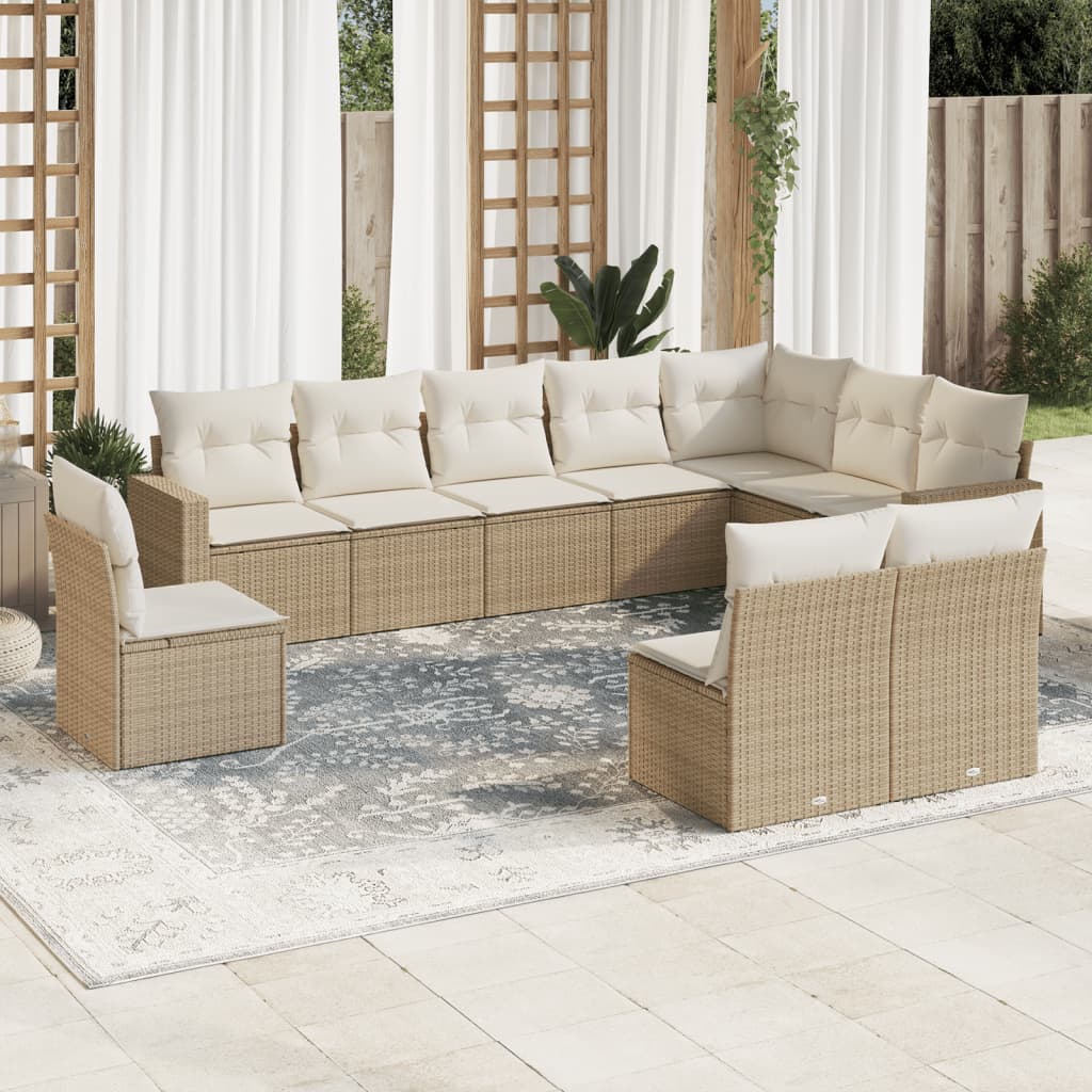 10-delige Loungeset met kussens poly rattan