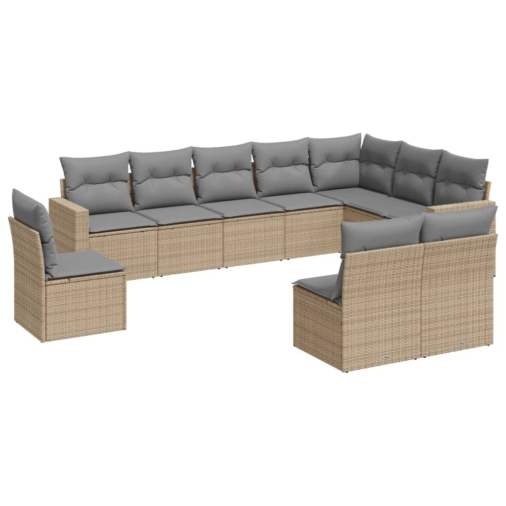 10-delige Loungeset met kussens poly rattan