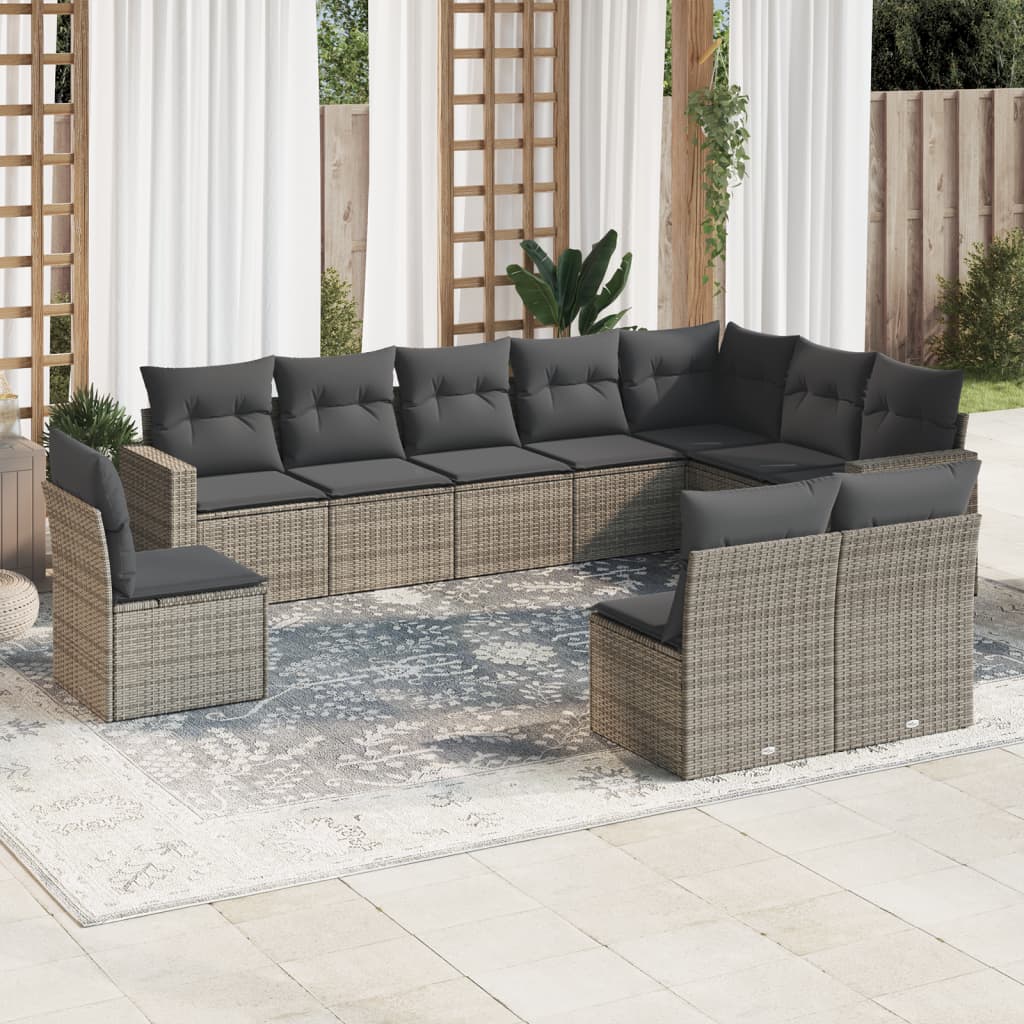 10-delige Loungeset met kussens poly rattan