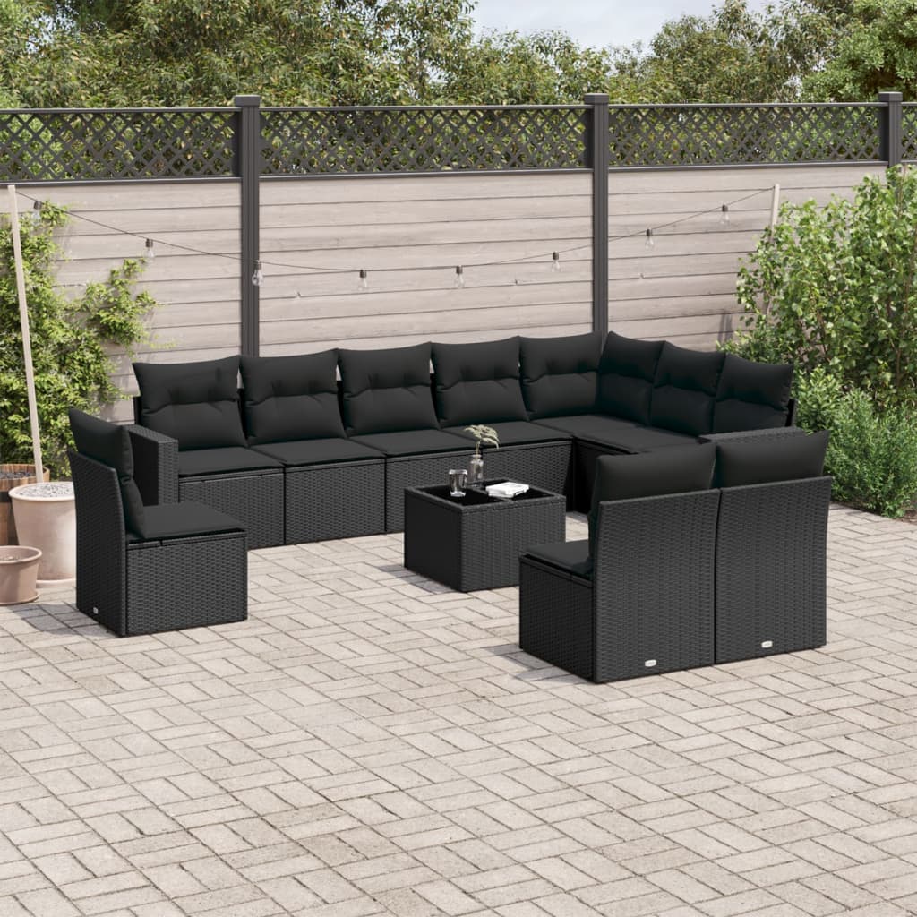 10-delige Loungeset met kussens poly rattan