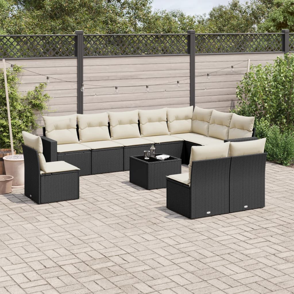 10-delige Loungeset met kussens poly rattan